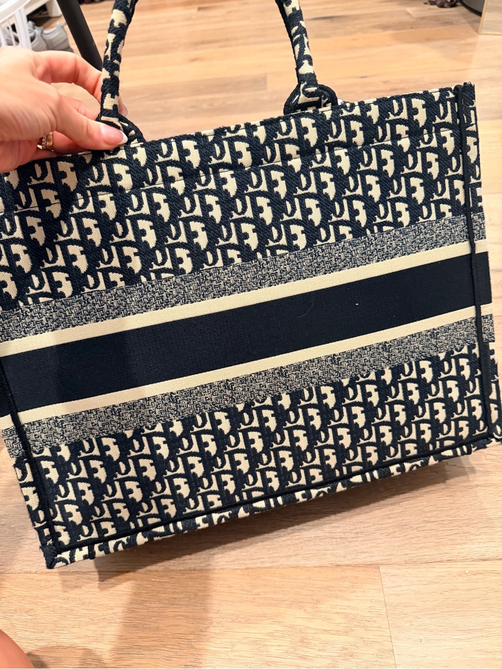 Dior Oblique Jacquard Tote in Black & Cream - Picture 3 of 7